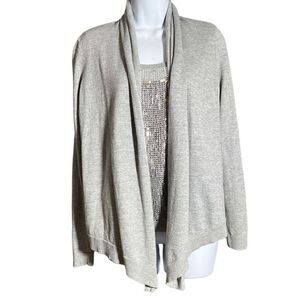 Michael Kors Women's SequinOpen Front Long Sleeve Gray Cardigan Size Medium